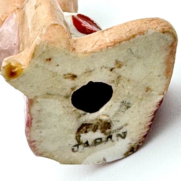 Hand-Painted Japanese Pixie Porcelain Figurine Blue Bow Red Coat Vtg Dragonfly - Picture 5 of 6